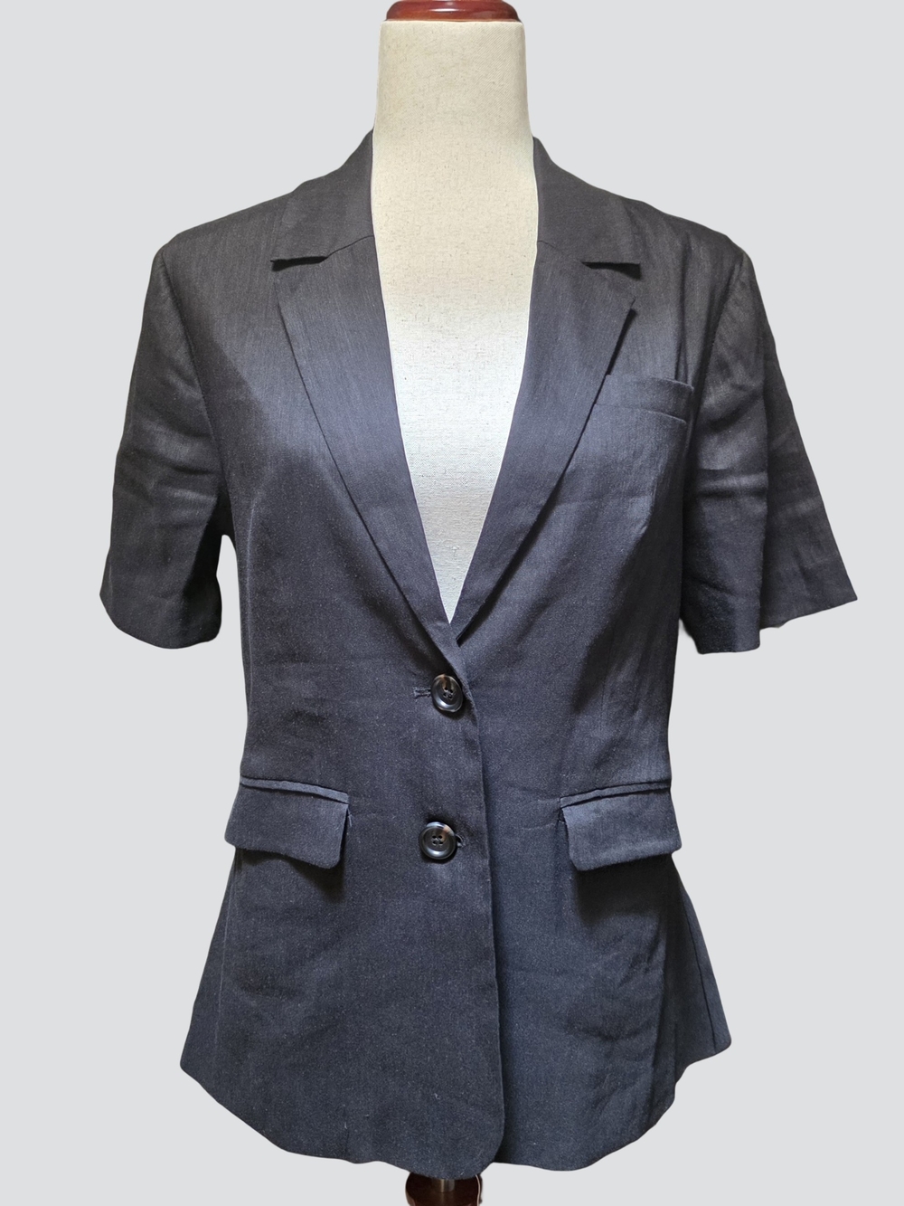 Evereve Black Linen Blend Short Sleeve Blazer